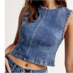 Abercrombie & Fitch Denim Shell Top Sz XS Medium Blue Wash